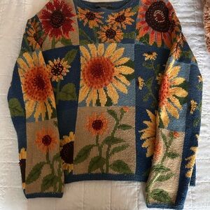Sunflower Knit Crewneck Sweater - Blue and Multicolor